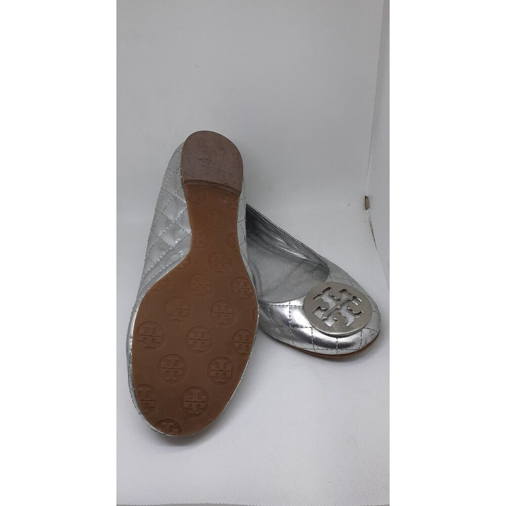 Tory Burch Silver Metallic Quilted Leather Ballet Flats Women's Size 8 #375 - Picture 2 of 3